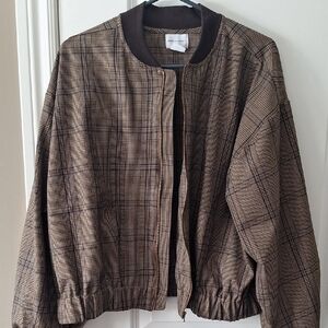 Melrose and Market Brown Plaid Bomber Jacket